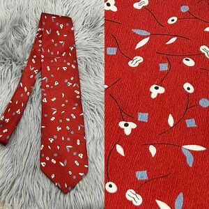 Vintage Structure Red Mens Floral Neck Tie 100% Silk Made In USA